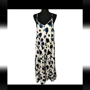 Topshop Floral Satin Blue & White Midi Dress NWT Women's Size 6 Long B20#17